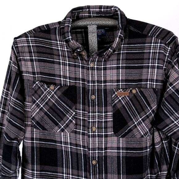 Smith's Workwear Men's Long Sleeve Black Gray Flannel Shirt 100% Cotton MEDIUM - Picture 3 of 6